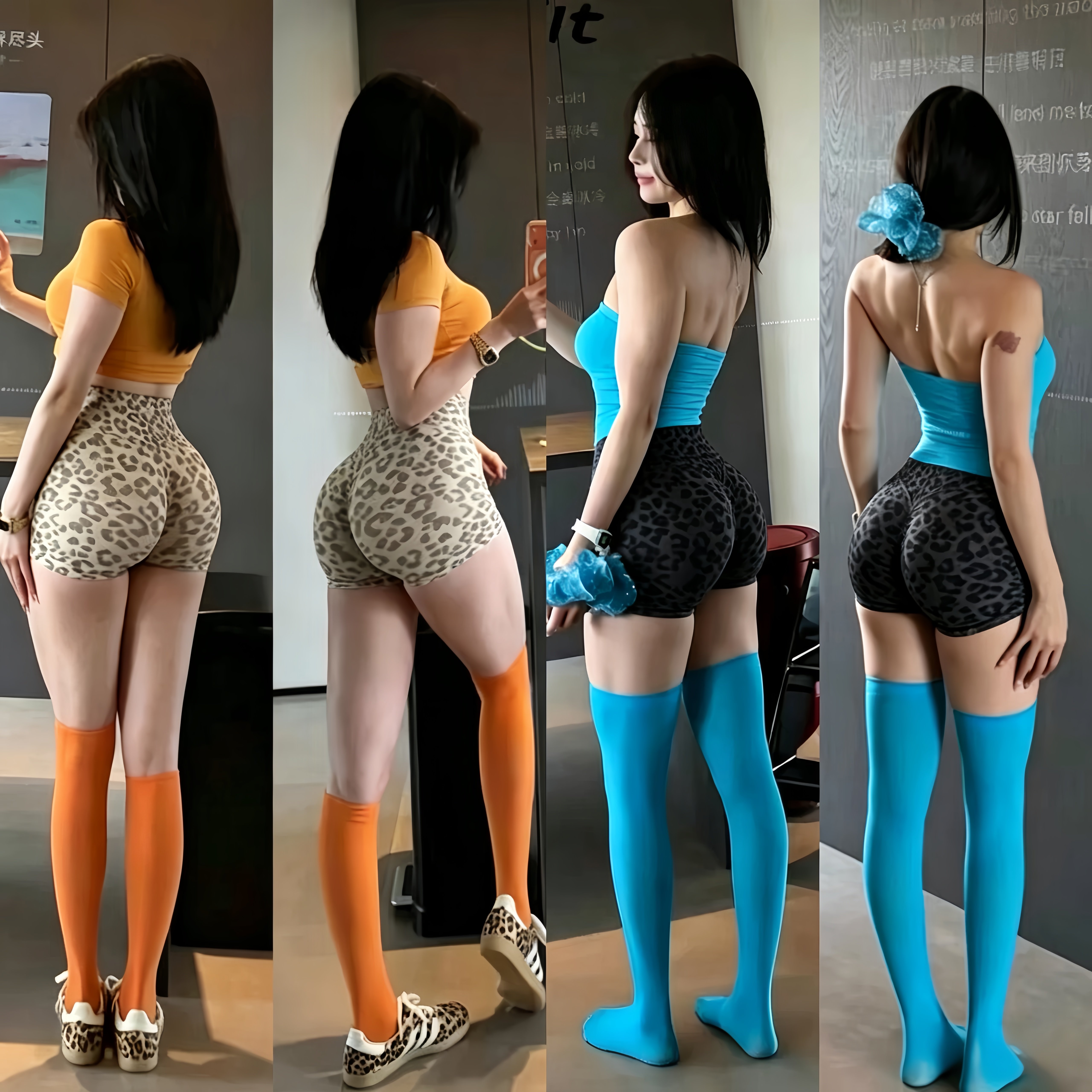 欧美豹纹健身短裤女3D印花提臀高腰收腹速干运动瑜伽跑步蜜桃裤图片
