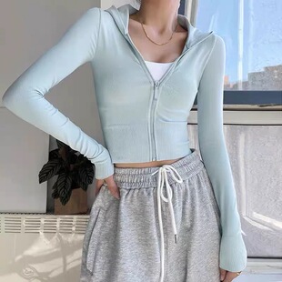 新款 瑜伽服跑步运动衣瑜伽外套速干上衣连帽紧身健身服 秋冬长袖