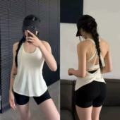 含胸垫假两件运动内衣女跑步训练健身背心交叉美背瑜伽服无袖 T恤