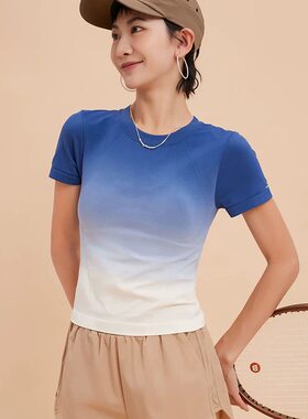 洋白菜工厂无缝一体织瑜伽服运动上衣女2026新款渐变色短袖t恤夏