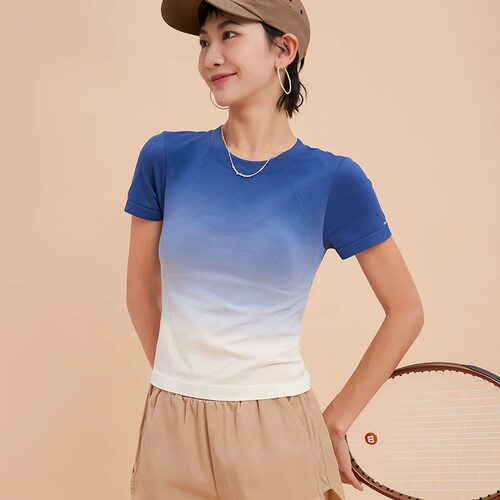 洋白菜工厂无缝一体织瑜伽服运动上衣女2026新款渐变色短袖t恤夏