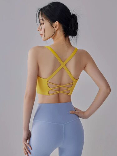洋白菜高强度运动跳操外穿缓震内衣女交叉美背健身文胸瑜伽背心新