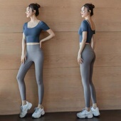 带胸垫女夏新款 T恤紧身显瘦运动上衣训练透气健身服 休闲露脐短袖