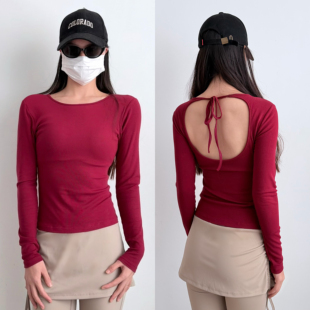 露背绑绳带胸垫运动上衣女高级感普拉提瑜伽服外穿速干健身长袖T