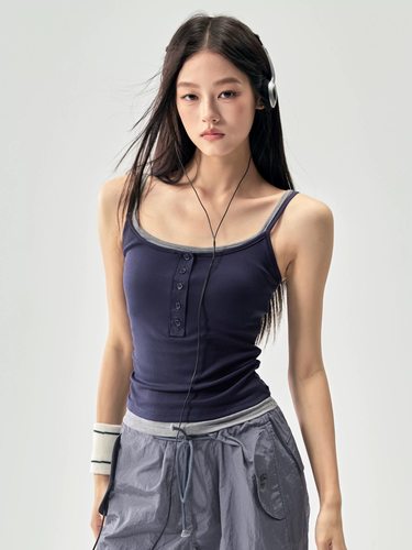 假两件瑜伽服背心女带胸垫撞色显瘦运动上衣外穿训练内衣健身吊带