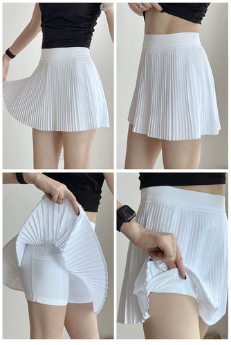 洋白菜工厂运动半身裙风琴褶网球裙防滑条双口袋带女跑步瑜伽短裙