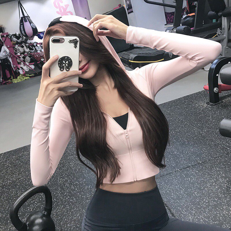 새로운 가을 겨울 긴팔 요가복 런닝 운동복 요가 재킷 속건성 상의 후드가 달린 꽉 끼는 피트니스복