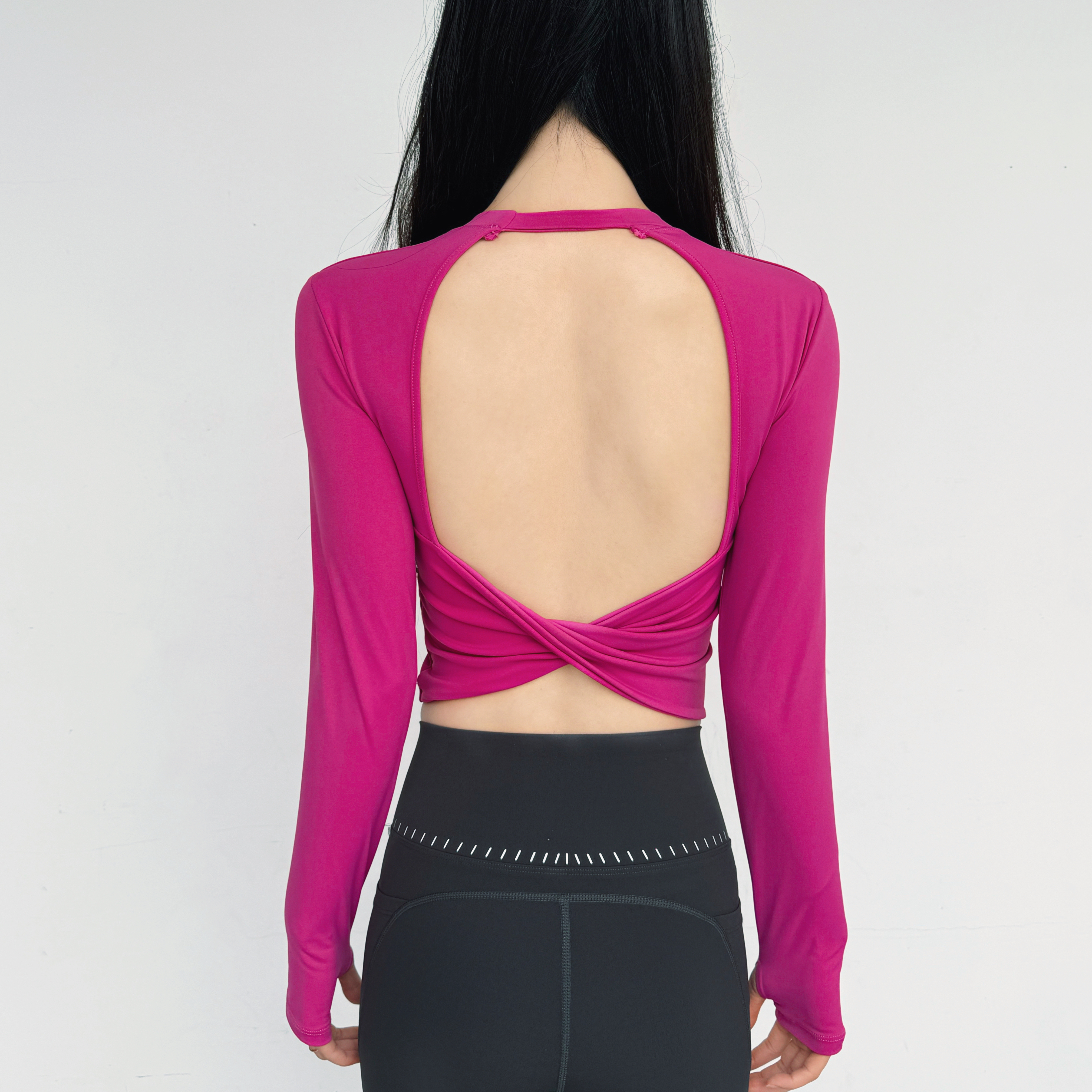 露背健身衣女固定胸垫普拉提美背上衣短袖舞蹈运动短袖t恤瑜伽服