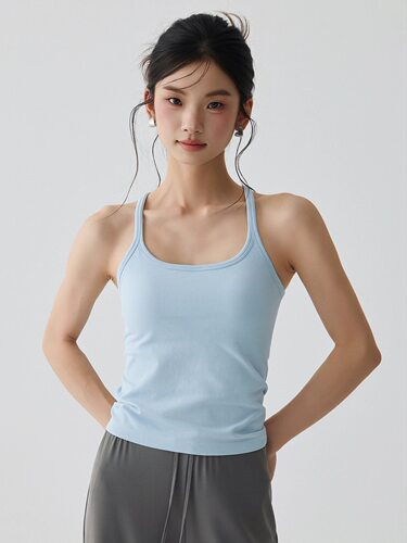 洋白菜吊带运动工字背心女速干带胸垫瑜伽服内衣普拉提健身上衣