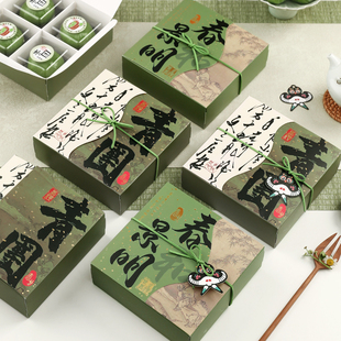 青团包装盒古风清明果贴纸6粒4绿豆糕冰糕烘焙专用礼盒打包空盒子