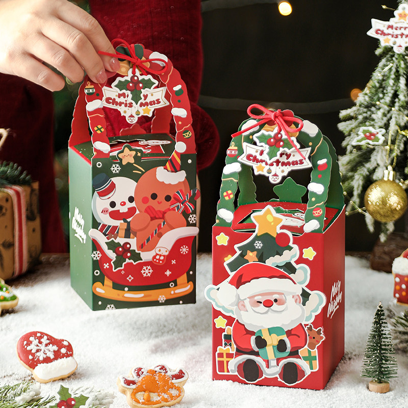 圣诞节包装盒礼盒雪花酥曲奇饼干牛轧糖果伴手礼物苹果手提打包盒