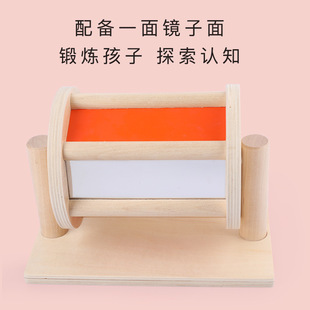 蒙氏教具滚动鼓木制彩虹纺织鼓婴儿益智蒙特梭利宝宝早教盒子玩具