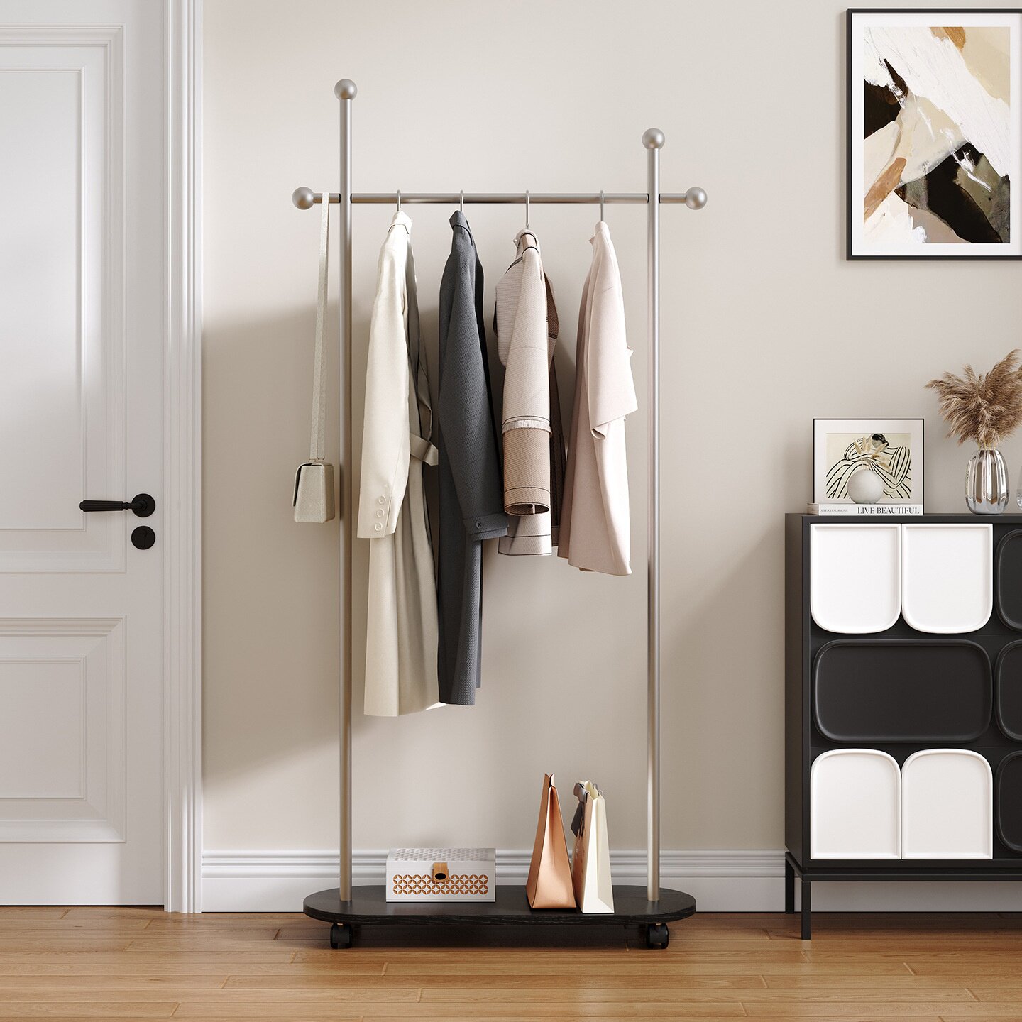 落地卧室衣帽架铁艺复古房间衣服收纳架子家用客厅可移动挂衣架