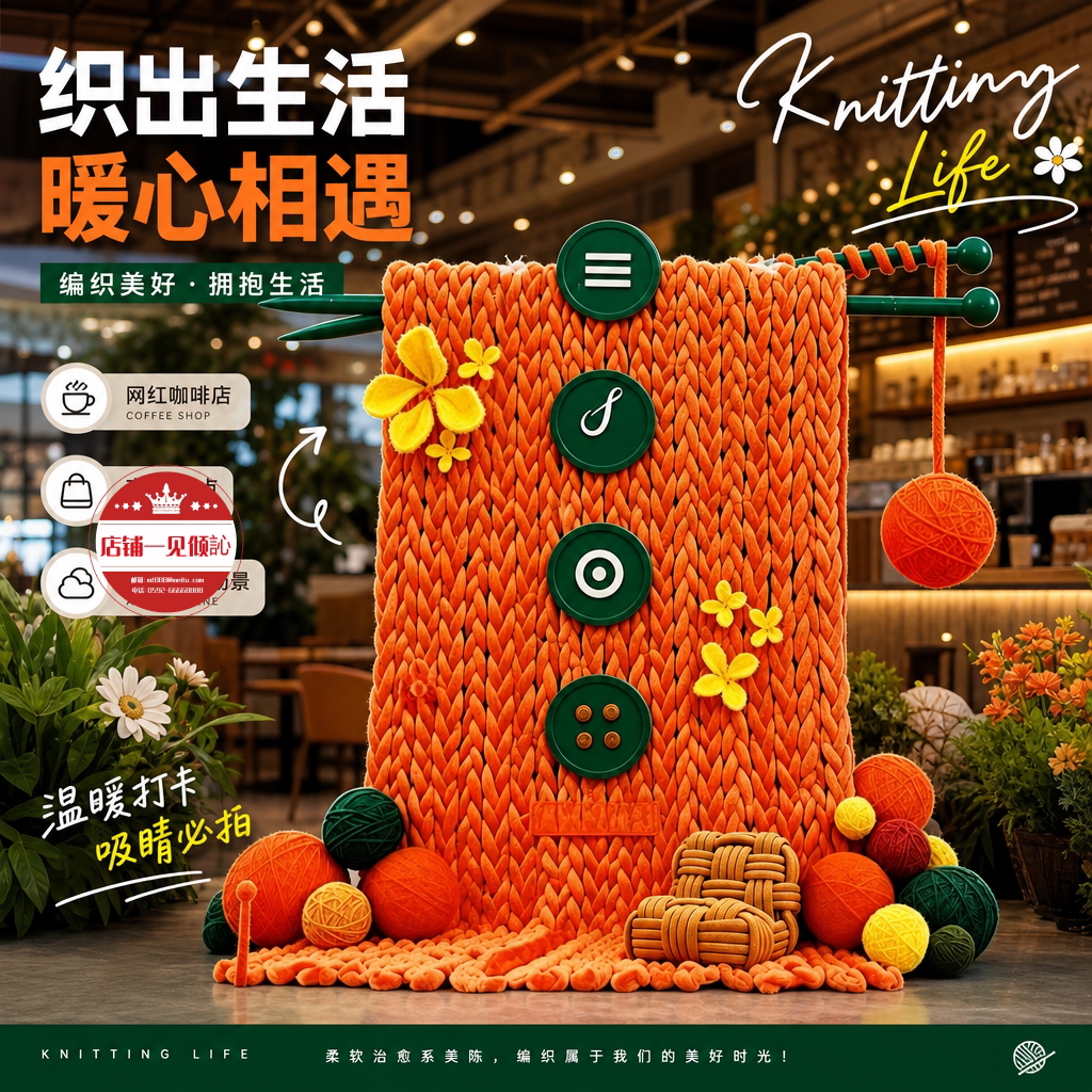 秋日巨型编织毛线美陈商场中庭门店橱窗生活馆买手店快闪展装扮