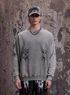 RAIN DOWN ON SHADOW 做旧灰色drill潮牌美式洗水圆领卫衣