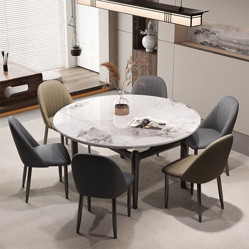 加厚12mm依诺岩板全托实木圆形餐桌椅组合可伸缩方圆两用吃饭桌子,住宅家具,岩板餐桌,淘宝优惠券,粉丝福利购,淘宝优惠卷