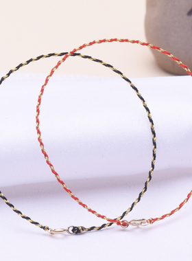 纯手工编织红金黑金手绳超细迷你甜美款搭配黄金吊坠 弹簧扣手链