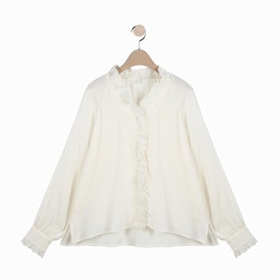 新款 衬衫 岛屿家 贵族怀旧情调女棉纱长袖 蕾丝花边古典宫廷袖 秋季