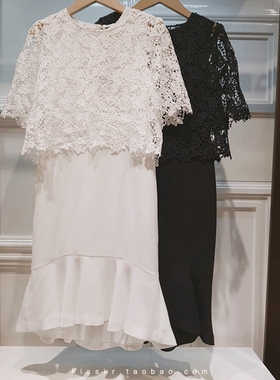 夏韩单PLASTIC ISLAND 蕾丝外罩小鱼尾荷叶边裙摆气质连衣裙 2色