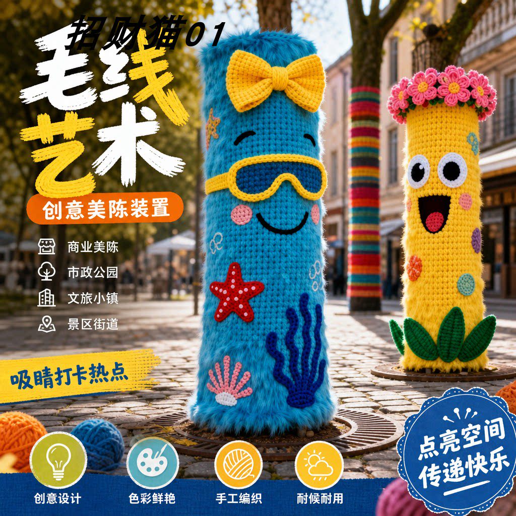 秋冬季大树毛衣装饰景区商业街道学校打卡拍照树木毛线衣服成品
