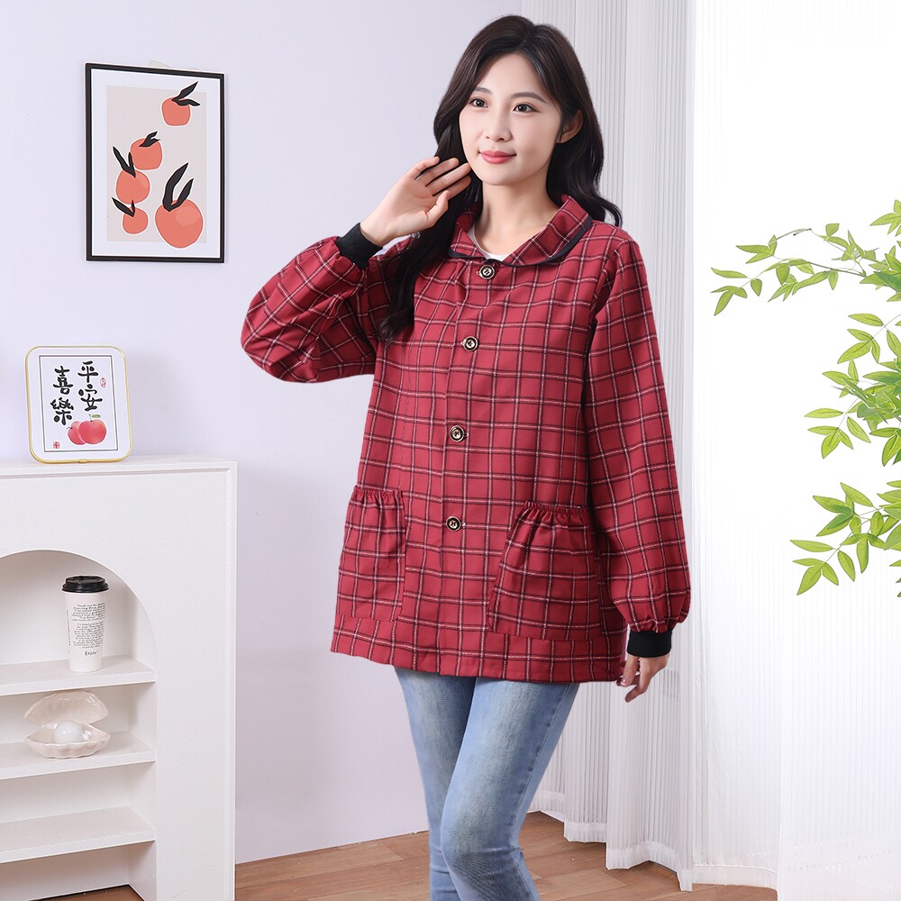 新款正穿长袖棉布短款透气耐磨厨房家用做饭干活耐脏工作服罩衣女