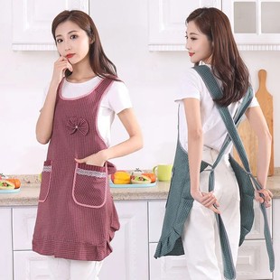 纯棉布透气家用上班工作厨房防污大人围腰 套夏季 漂亮交叉式 围裙袖