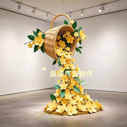 商场橱窗瀑布桂花美陈装置引流