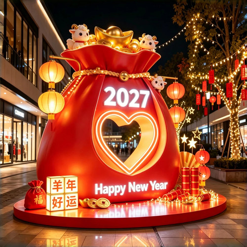 2027春节财神钱袋发光美陈摆件