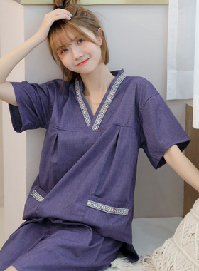 汗蒸服女款苎麻性感高档情侣套装家居服大码加肥男款桑拿服洗浴服