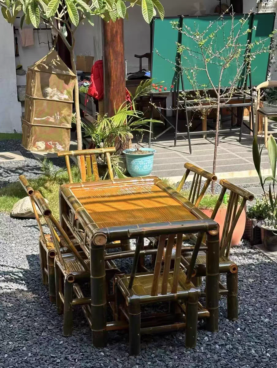 网红竹桌椅组合餐馆民宿拍照打卡桌椅复古工艺户外庭院休闲套装