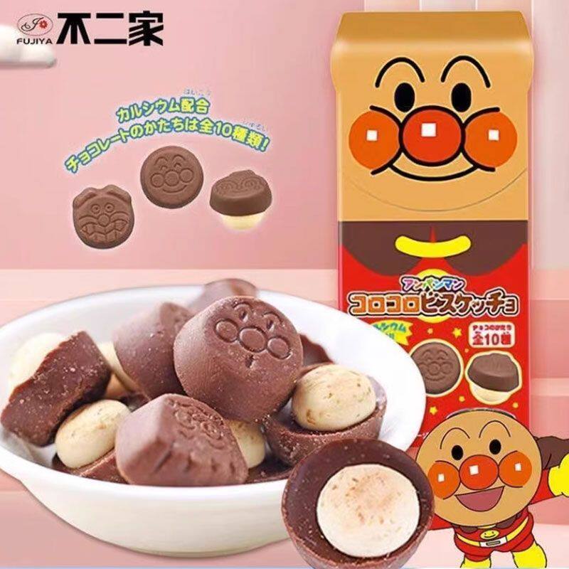 日本进口不二家面包超人系列卡通巧克力味饼干进口休闲零食34g