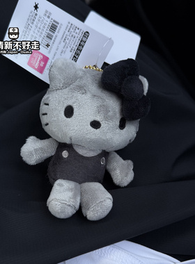 【现】日本专柜 Hello kitty 三丽鸥50周年黑灰色黑皮kt包挂件