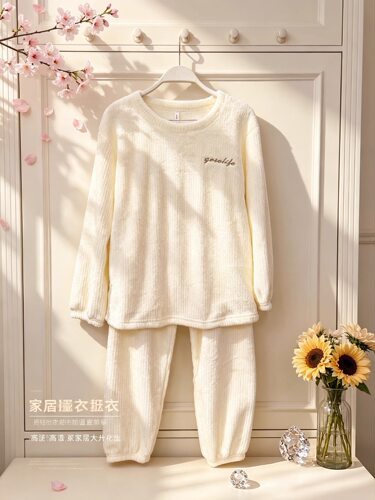 香蜜闺秀26403072秋款女士简约法兰绒套头休闲长袖长裤家居服套装