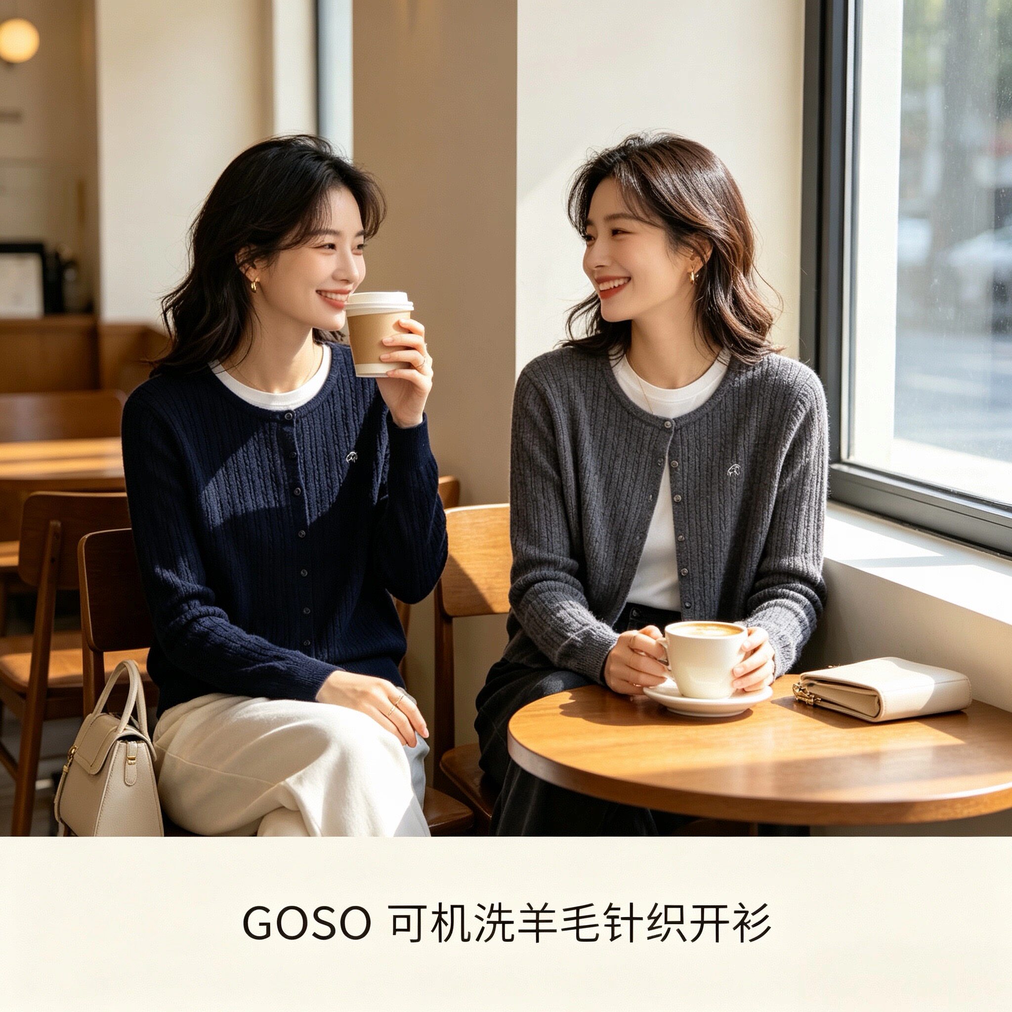 香蜜闺秀女士圆领针织开衫百搭