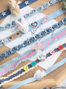 千禧风辣妹choker项链爱心多巴胺y2k锁骨链星星牛仔甜酷链条项圈