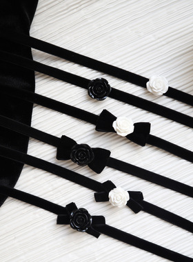 玫瑰花天鹅绒锁骨链女新款