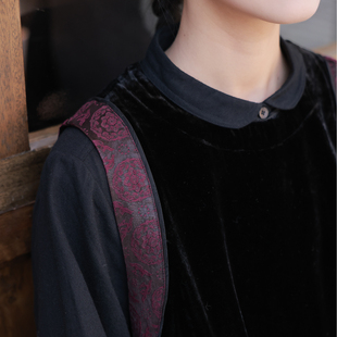 慢慢变蓝原创 高密黑色丝绒圆领背心 慵懒宽松简约马夹 百搭通勤