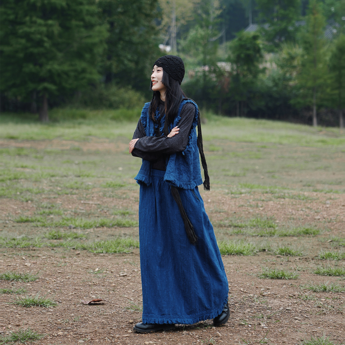 慢慢变蓝原创 荼秋冬定制棉麻提花套装 肌理文艺个性马甲直筒半裙,女装/女士精品,时尚套装,淘宝优惠券,粉丝福利购,淘宝优惠卷