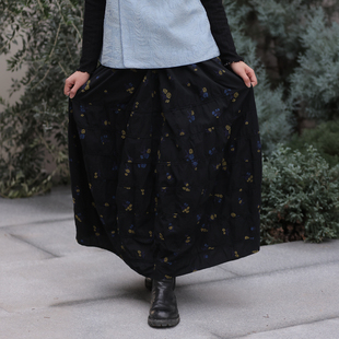 慢慢变蓝原创 纯棉提花经典花苞裙 中长裙优雅百搭显瘦