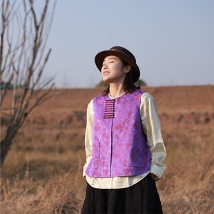 【九曲承福】慢慢变蓝原创蜈蚣玉石扣国风马甲新中式马夹 春