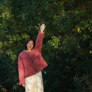 慢慢变蓝原创 文艺轻中式对襟短款羽绒服90白鹅绒