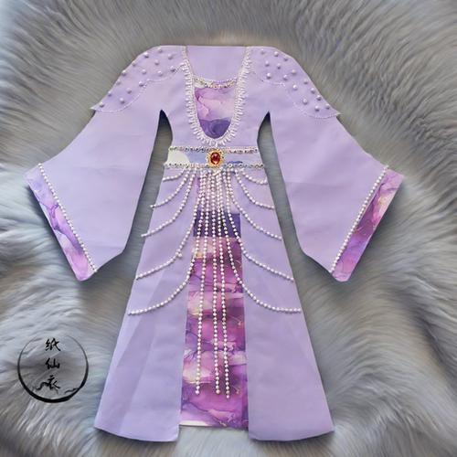 紫色手工纸仙衣重工珍珠装饰华服观音娘娘神仙通用款纸衣服仙裙女