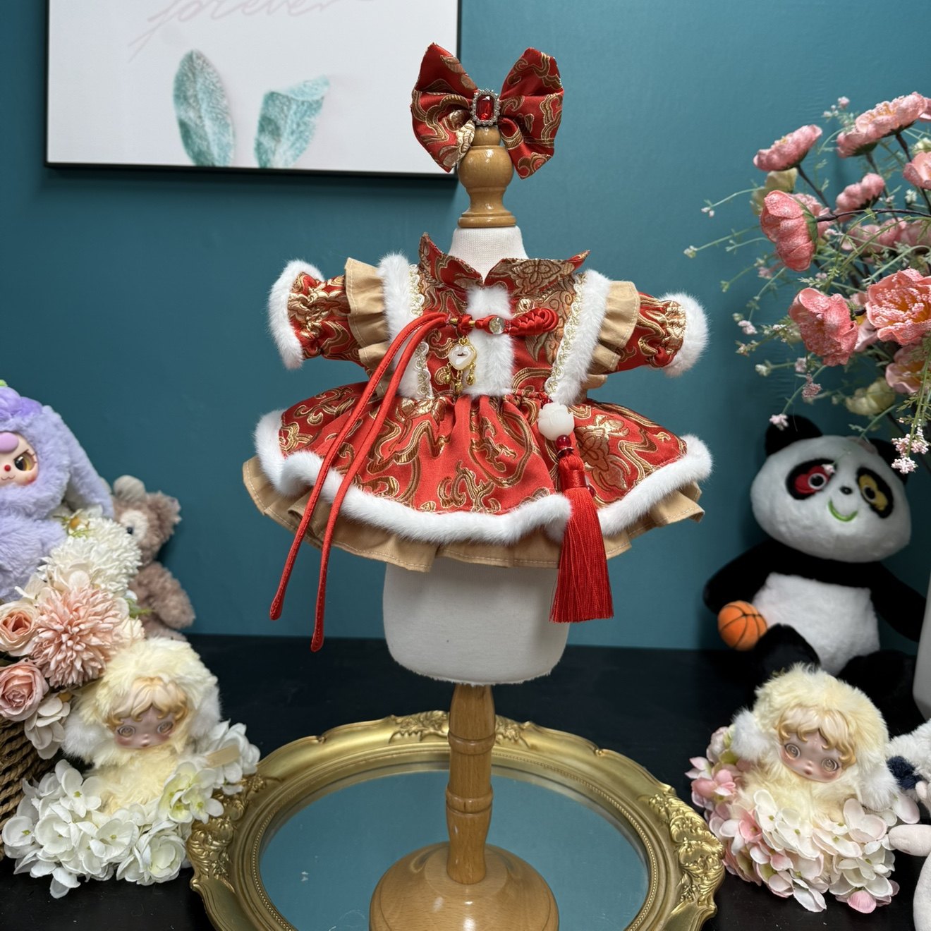 DANI高定手工棉花娃娃衣服新年服