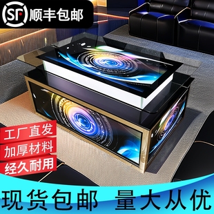 现货星空ktv茶几发光欧式不锈钢茶几七彩变色简约酒吧台钢化玻璃