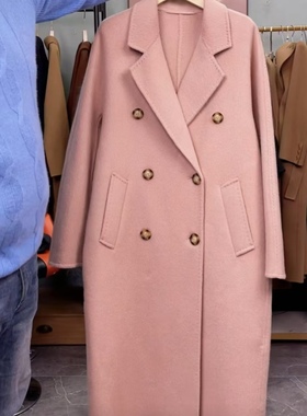 粉色10801双面100%骆驼绒大衣外套