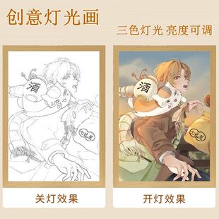 新夏目友人帐装 饰灯光画房间小夜灯壁画发光相框灯生日礼物三色灯