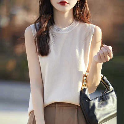 镶钻羊毛无袖吊带百搭背心