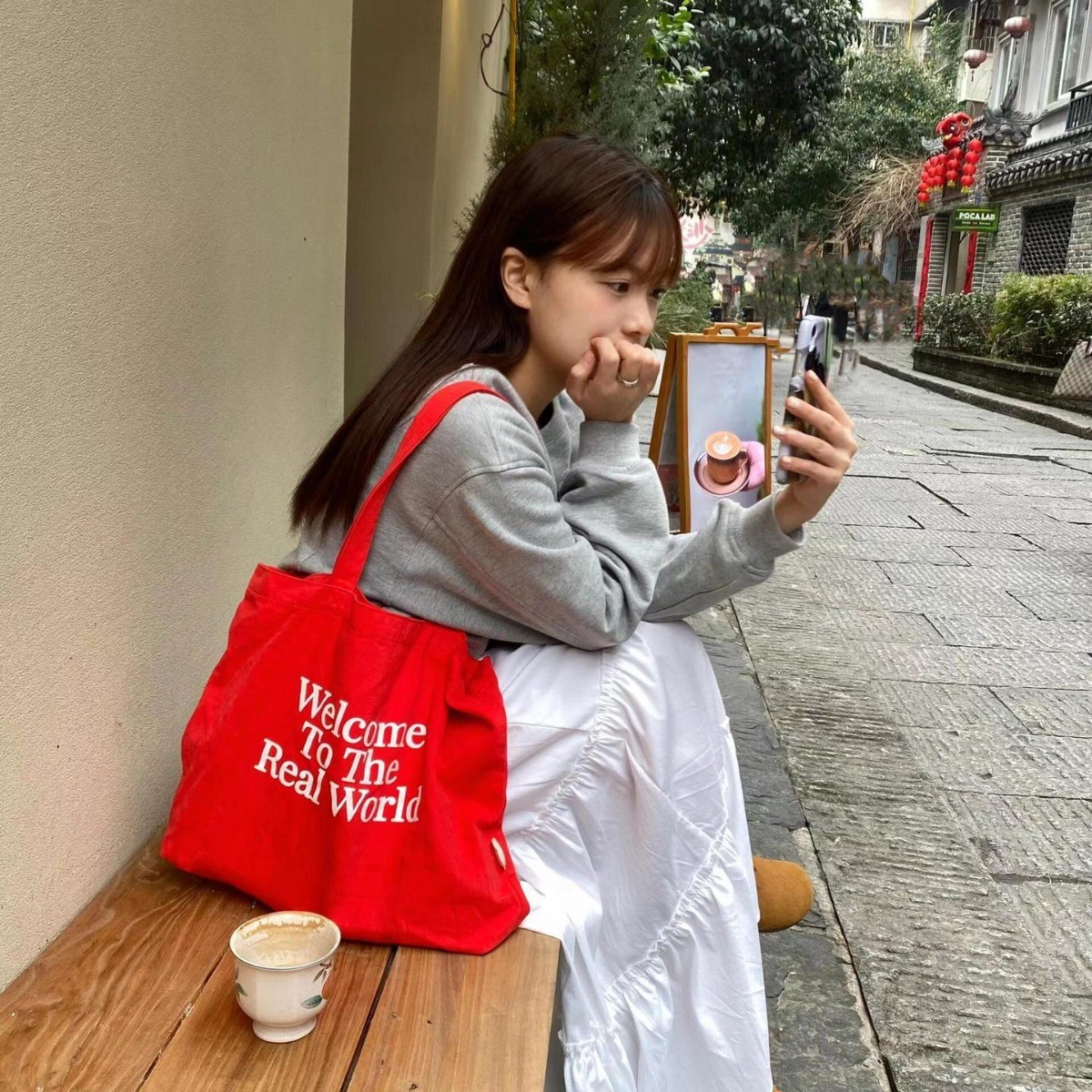 红色帆布包夏季学生通勤慵懒风女