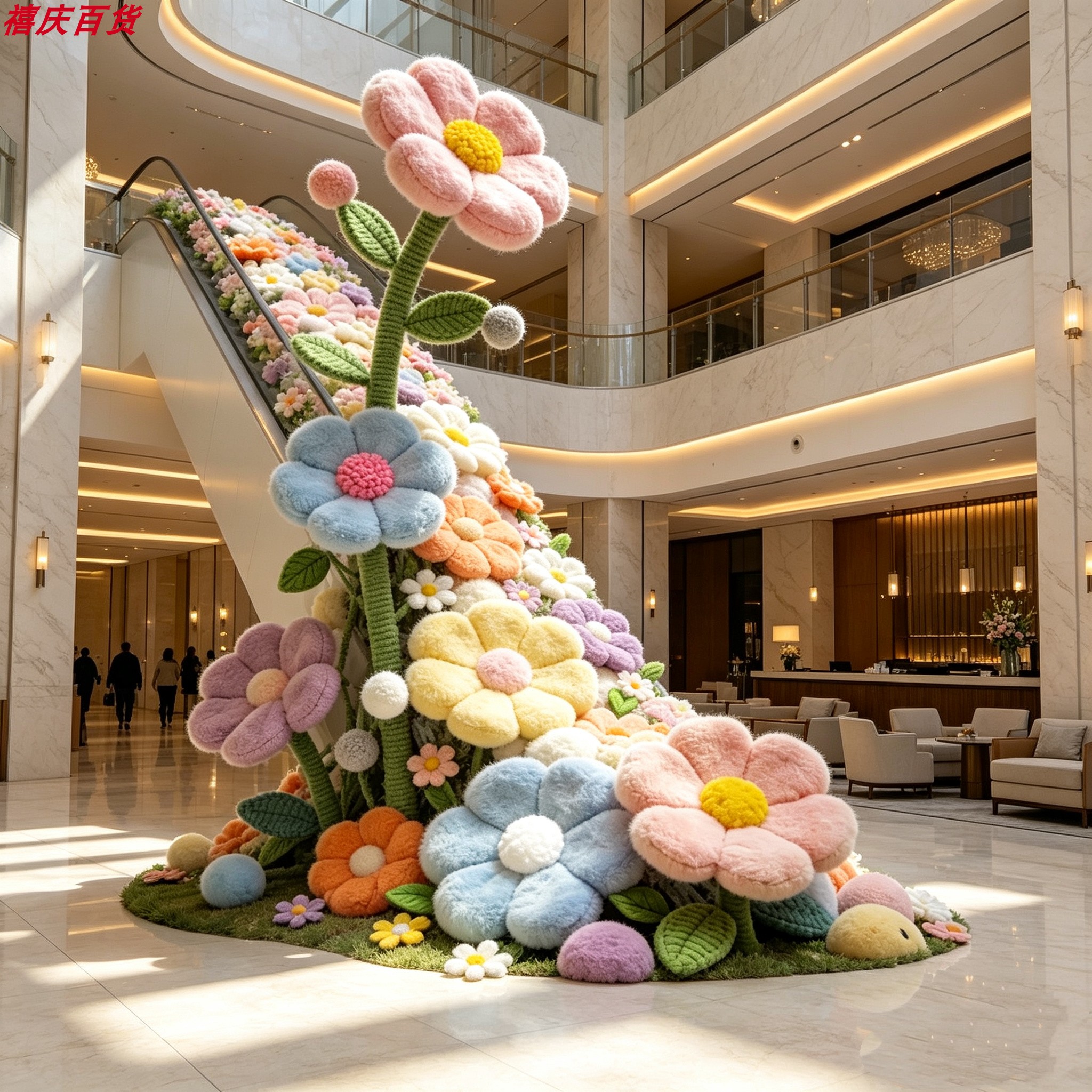 彩色毛绒花朵大型布艺花装饰秋冬季摆件商场扶梯景区展会打卡美陈