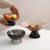 果盘家用客厅茶几2024新款 高脚零食盘摆件轻奢高端大气玻璃水果盘